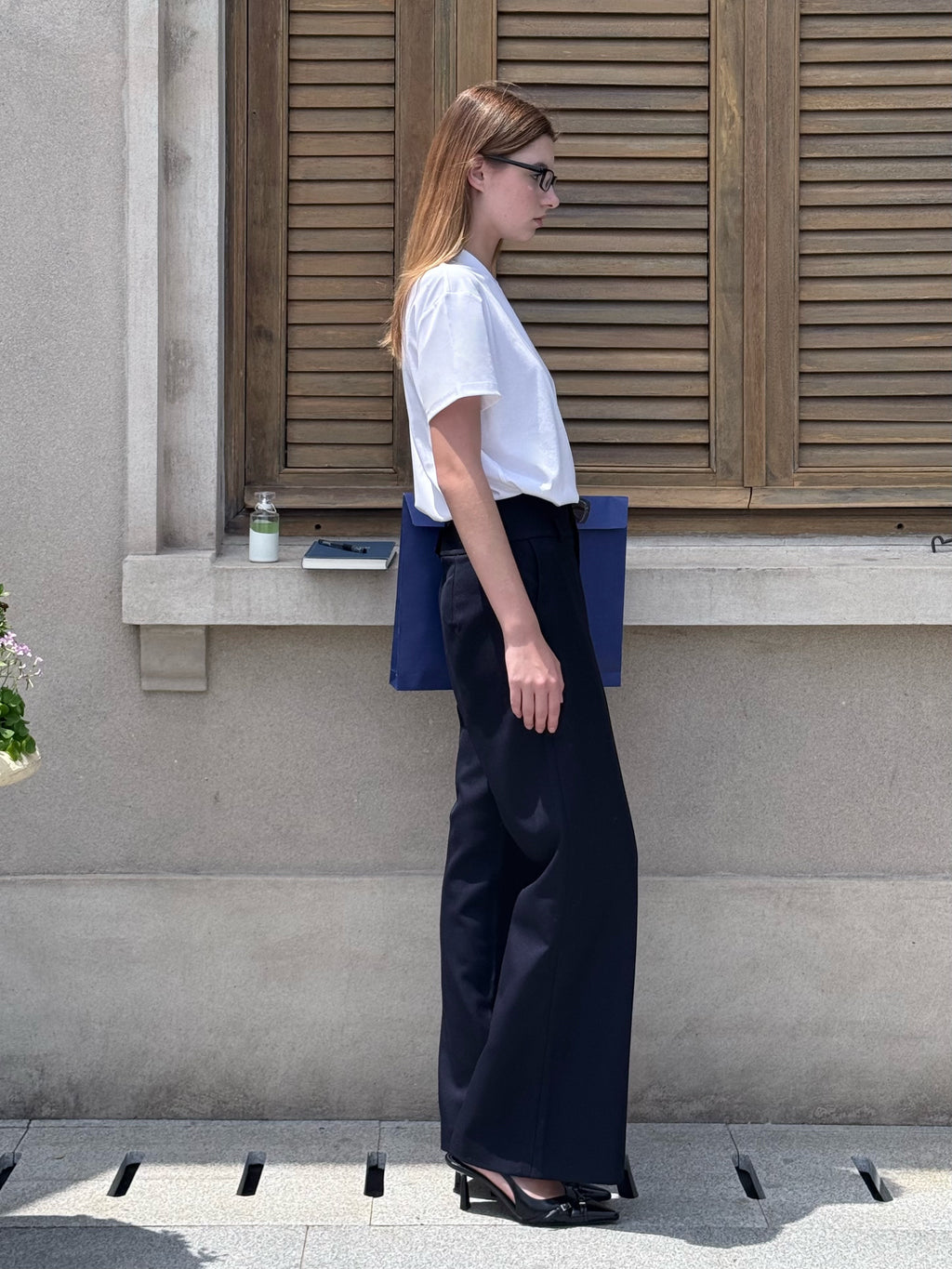 D1pS1a Wool blend casual-fit wide-leg trousers with adjustable waistband