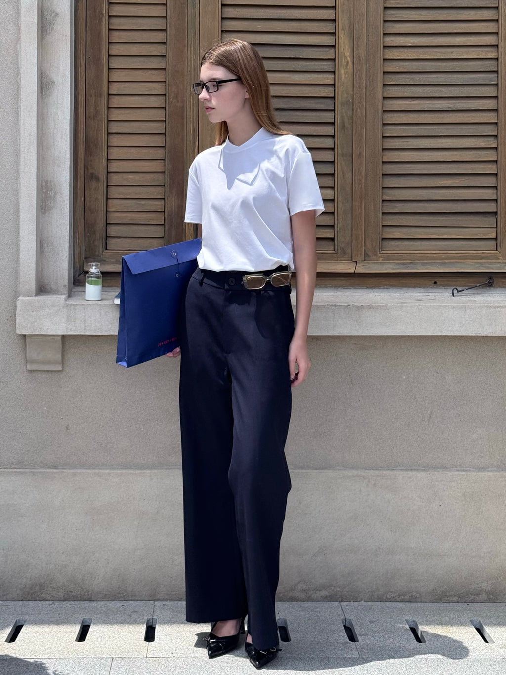 D1pS1a Wool blend casual-fit wide-leg trousers with adjustable waistband