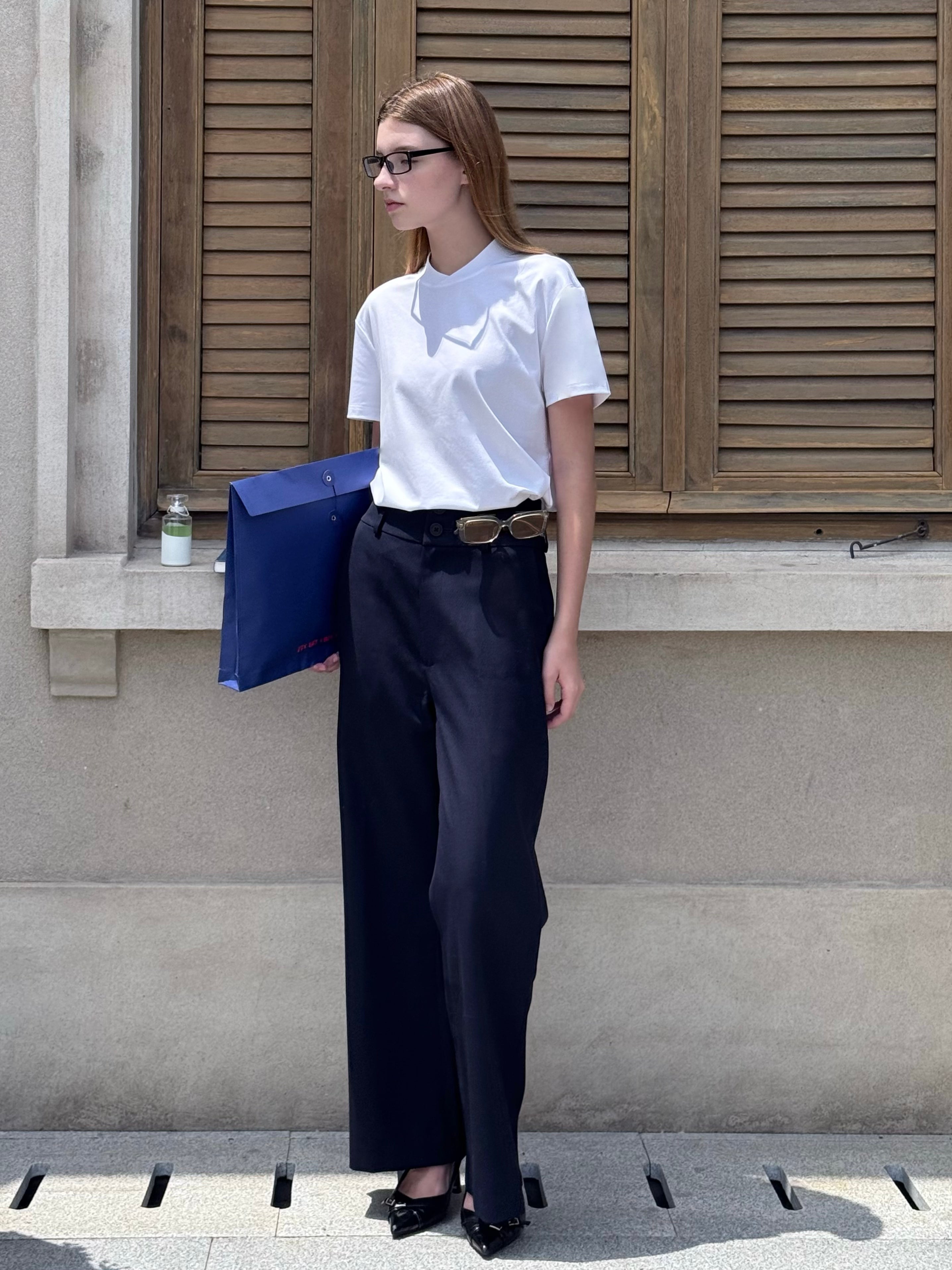 D1pS1a Wool blend casual-fit wide-leg trousers with adjustable waistband